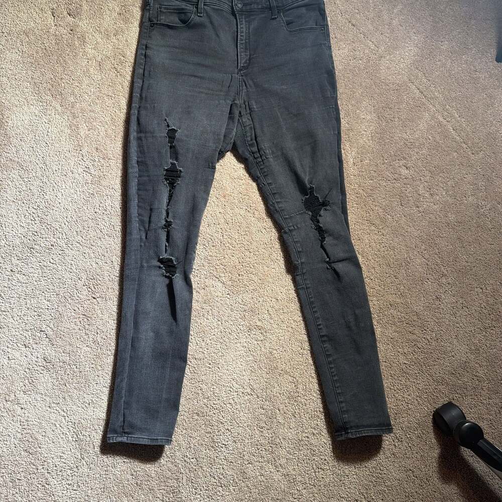 Abercrombie Fitch Jeans 31-12 Women Black Super Skinny Curvy High Rise Ripped